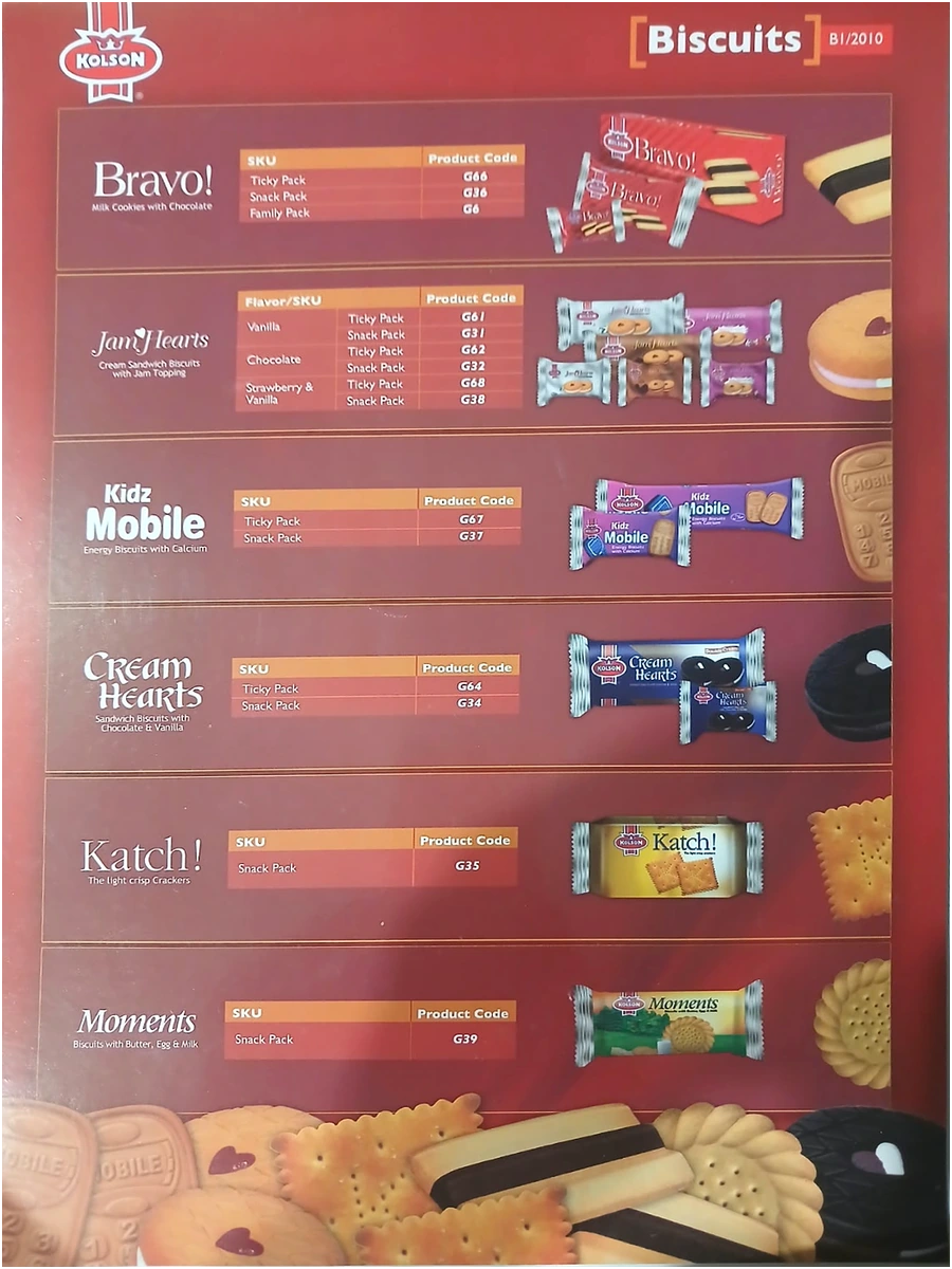 KOLSON: Product Guide folder with insert cards, biscuits card