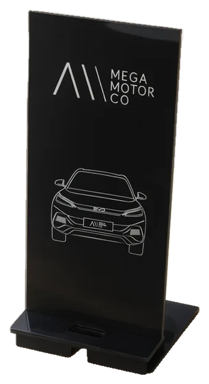 Mega Motor Co: Acrylic phone stand, printed