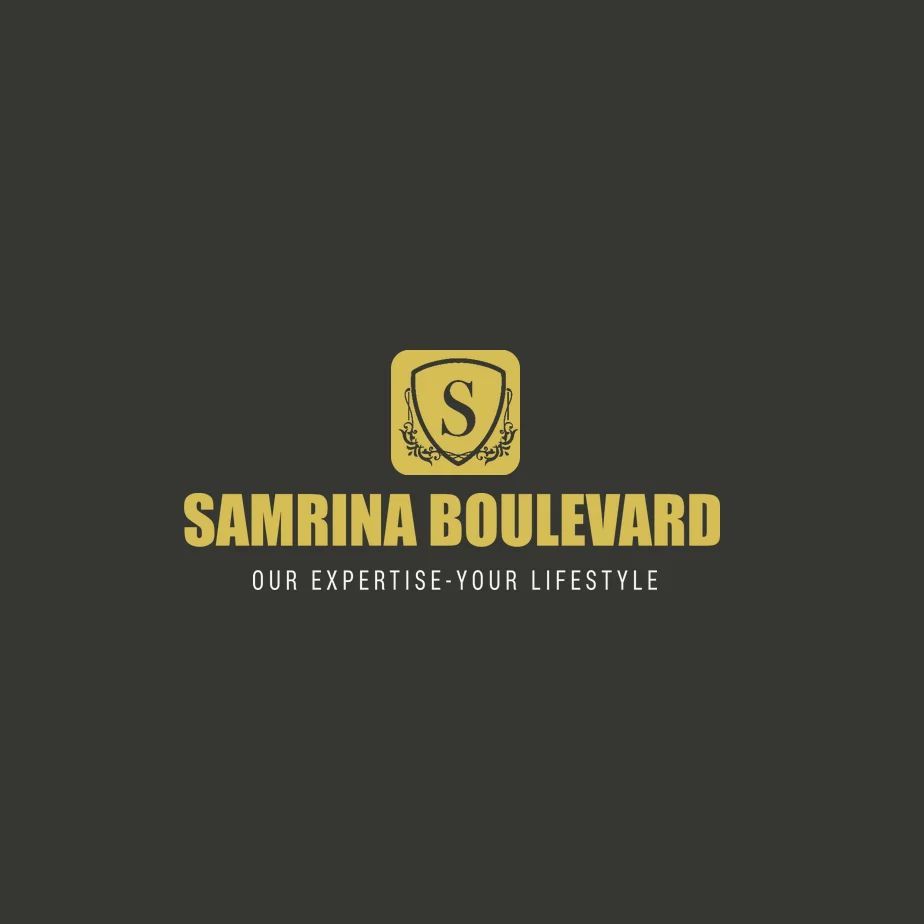 Samrina Builders: Square brochure, gold on the cover, the cover