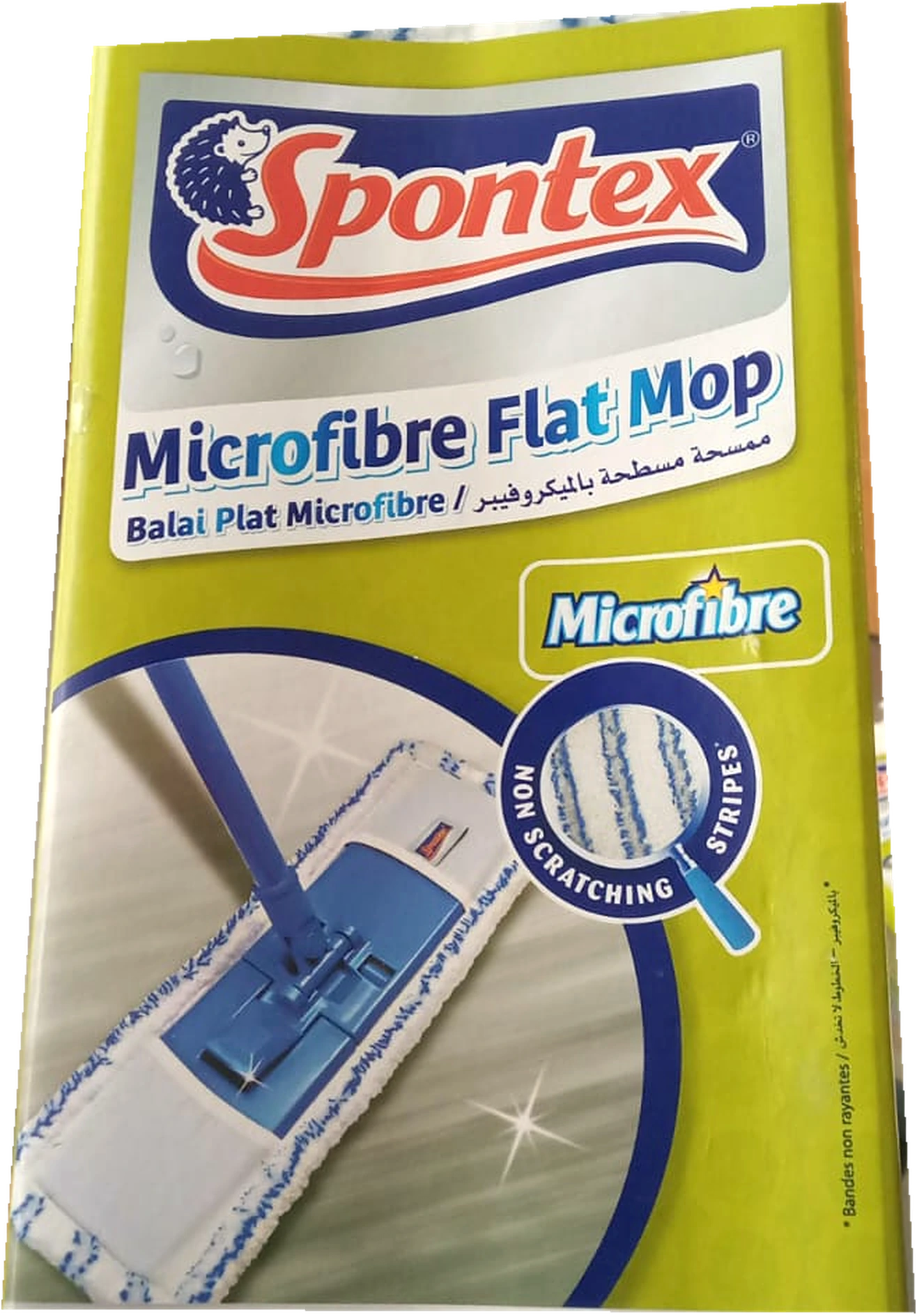 Spontex: Cotton and Microfibre Flat Mop packs, microfibre pack · visible label detail