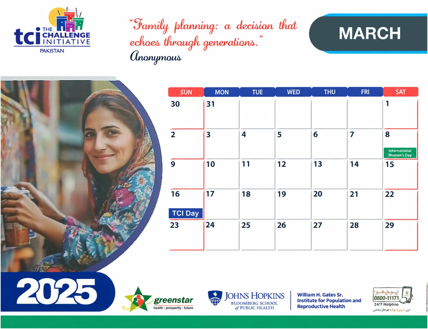 TCI (The Challenge Initiative), Pakistan: 2025 desk calendar, march