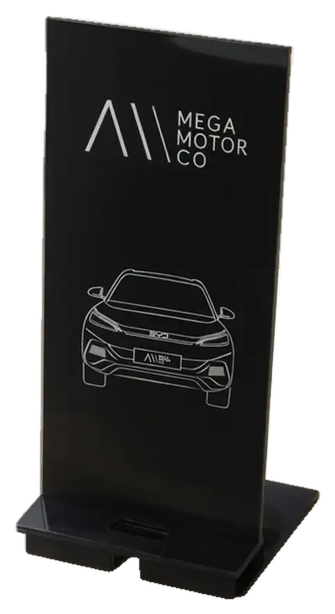 Mega Motor Co: Acrylic phone stand, printed